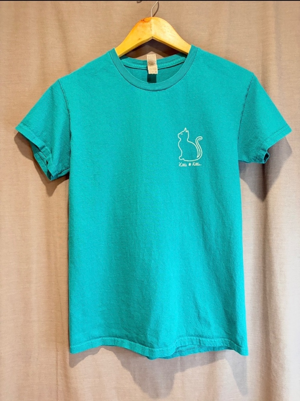 Cat Mom Women's Small T-Shirt Dream Pattern Kittie Kittie Short Sleeve Teal